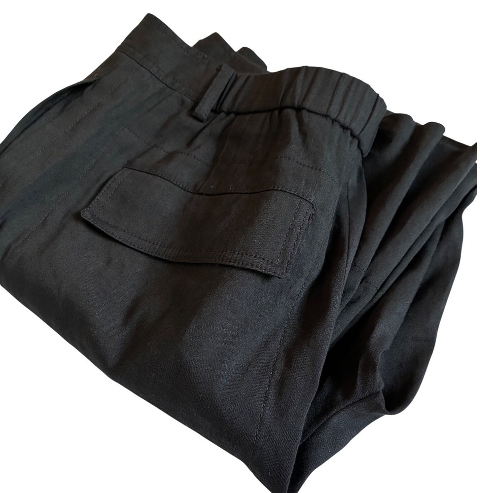 Theory Fluid Pant Women 4 Blk Linen Blend Wide Leg Caliver Preppy Trousers Low - Picture 10 of 10